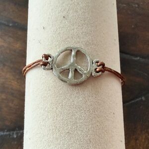 Brown Cord Silver Peace Bracelet
